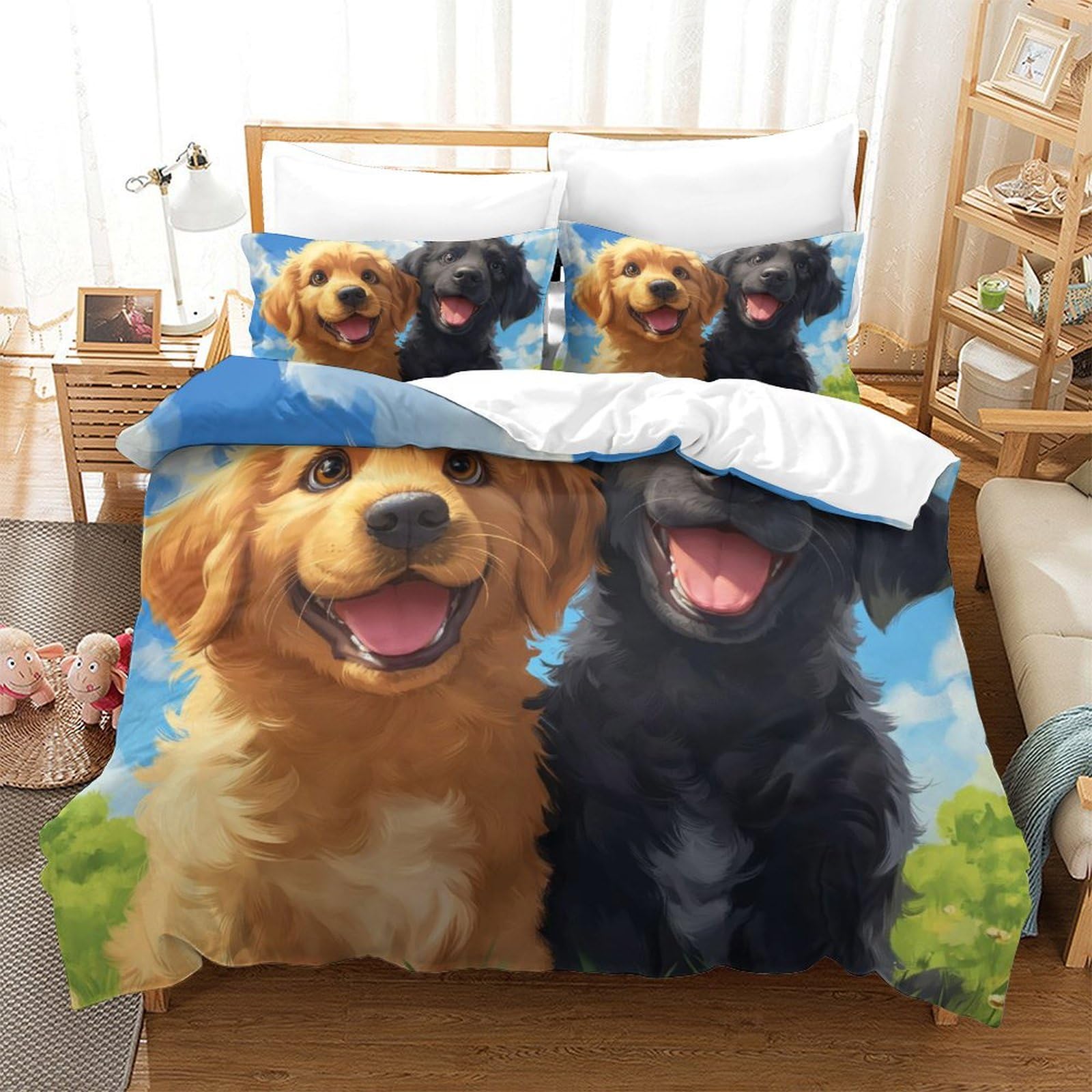 Housse de couette 3D microfibre Golden Retriever zippée