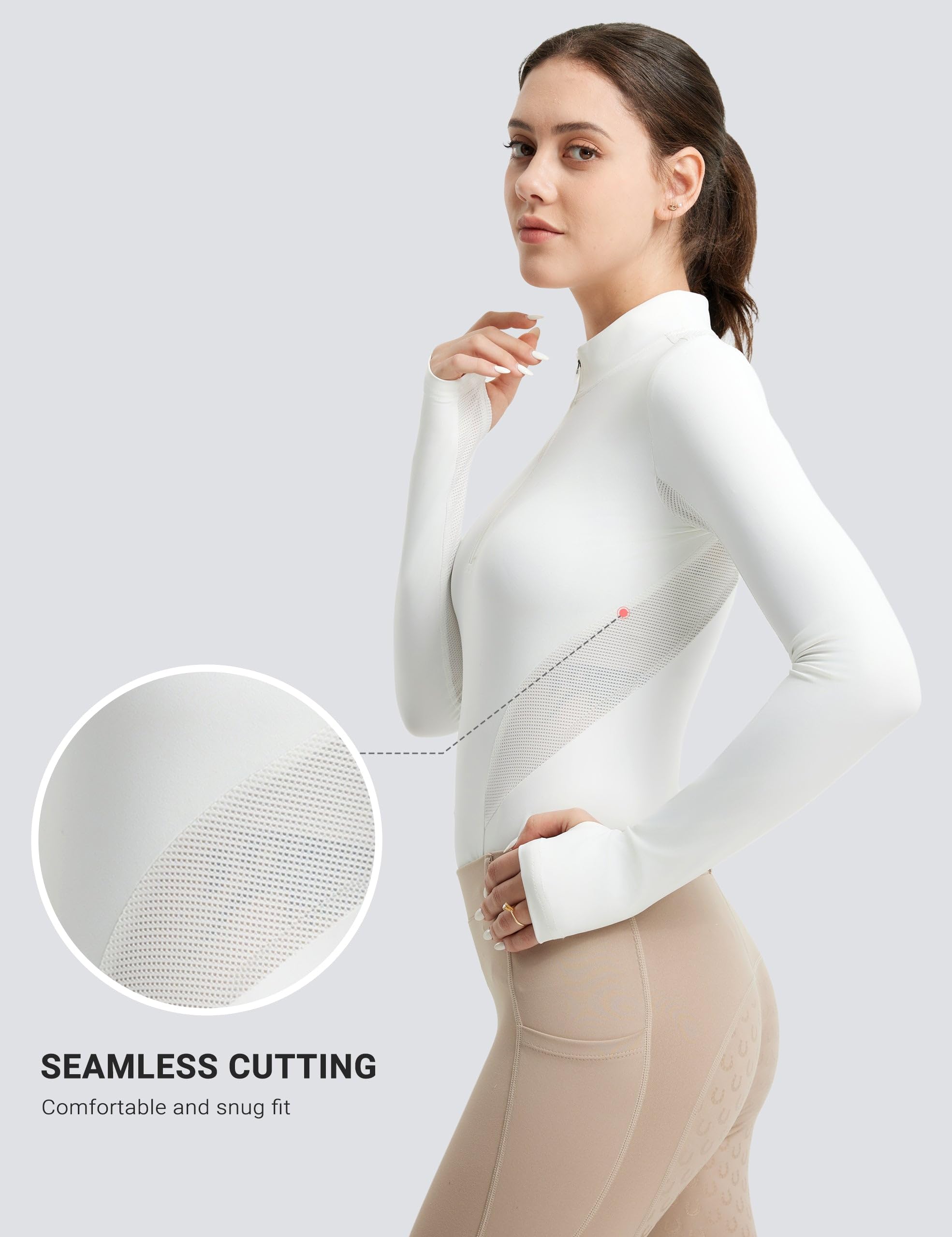 FitsT4 Sports Damen Reitshirt Langarm Reithemden Schnell Trocken Funktionsshirt mit Halber Reißverschluss