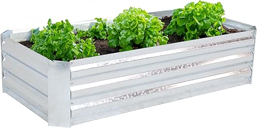 Miniatura 183 de Sunnydaze Cama de jardín de metal elevada de 11.75 pulgadas de alto, cama de jardín elevada galvanizada para exteriores para verduras y flores