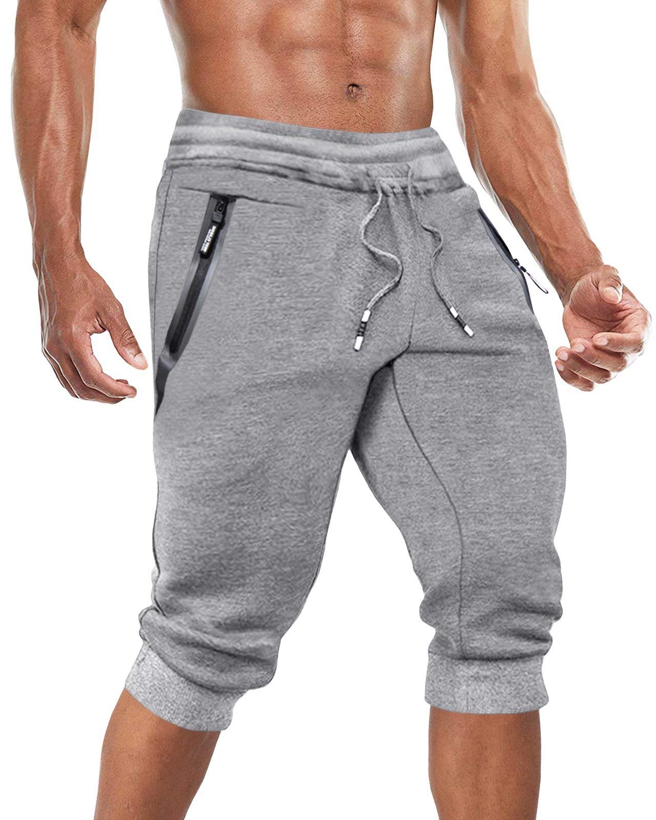 BIYLACLESENMen's Capri Joggers 3/4 Pants Gym Workout Below Knee Pants with Three Pockets