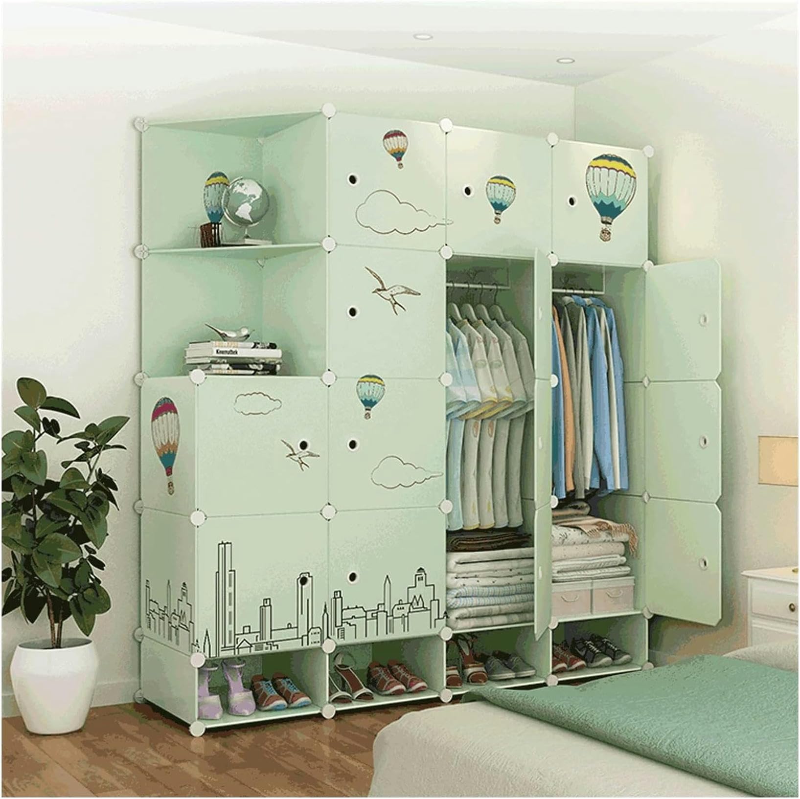 Armario portátil de cubos desmontable y lavable para ropa verde