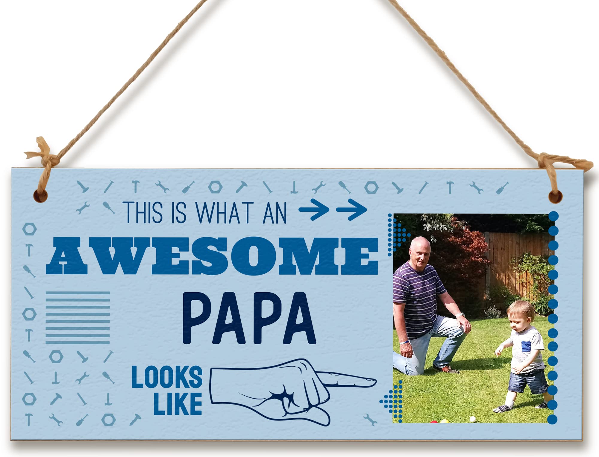 The Plum Penguin Multicolour Personalised Wooden Plaque With Photo Awesome Papa Looks Like Gift For Daddy Grandad Door Sign Hanging Man Cave Shed
