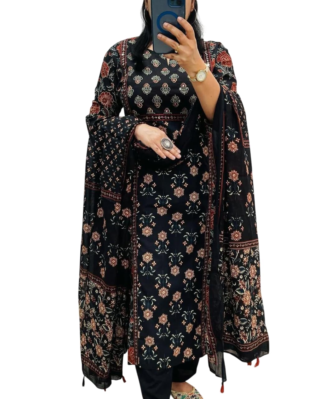 Women's Cotton Trending Straight Printed Kurta with Pants and Dupatta Set | Ethnic Set (Green)-image-14