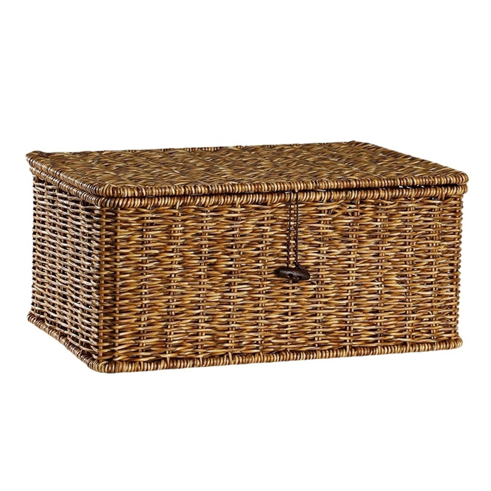 Folding Laundry Basket Household Storage Rectangular Hand Woven Large Box with Lid Bins Closet Organizer for Home Organizing