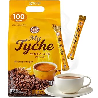 Korean Food Mocha Gold Coffee Mix 100T | MY TYCHE | Korean Instant Coffee Mix, Hot or Iced Coffee Blend | Instant Coffee Beverage Mix | K Coffee