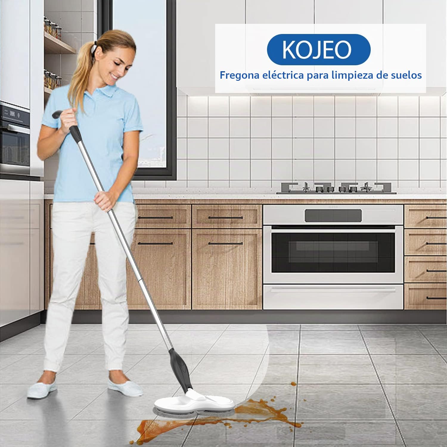 GOBOT Trapeador eléctrico para limpieza de suelos, mopa giratoria inalámbrica motorizada para azulejos de madera dura, suelo laminado, limpieza diaria ligera