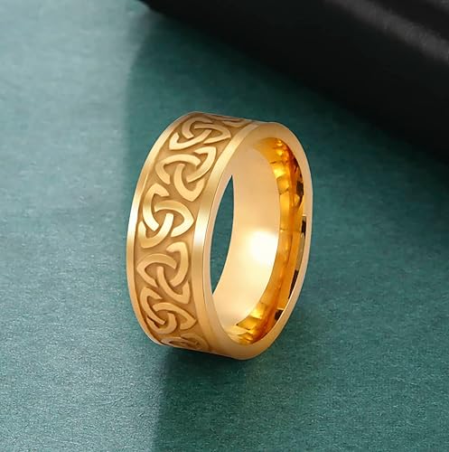 Vista 3 de Anillo de nudo de trinidad celta, nudo de brujas, nudo triquetra irlandés, anillo de acero inoxidable nórdico vikingo, joyería para hombres y mujeres