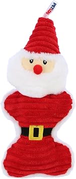 Petlou Holiday Plush Pet Squeaky Toys for Dogs and Cats in Different Size Christmas Red, 10" Christmas Bone - Santa