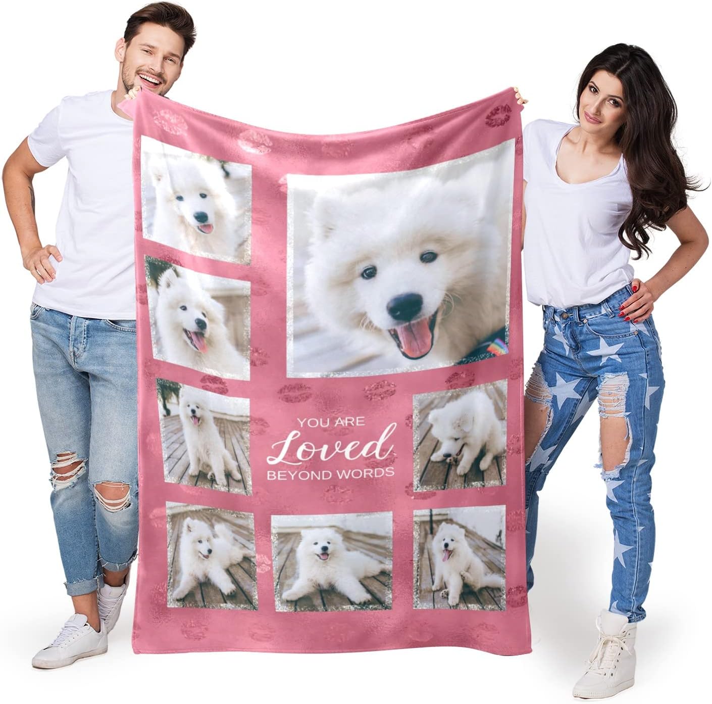 Custom Blankets with Photos for Loved Ones, Customized Pet Picture Blanket, You are Loved Beyond Words, Personalized Gifts for Family and Friends as Present and Souvenir on Birthday, Bday, Christmas