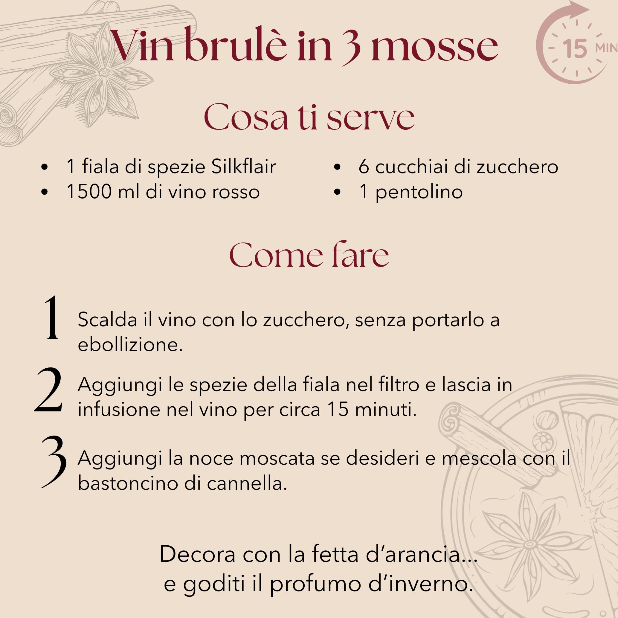 Kit vin brulè deluxe – Mix spezie per vin brulè e vino caldo – 3 miscele premium – Idea regalo Natale – Made in Italy