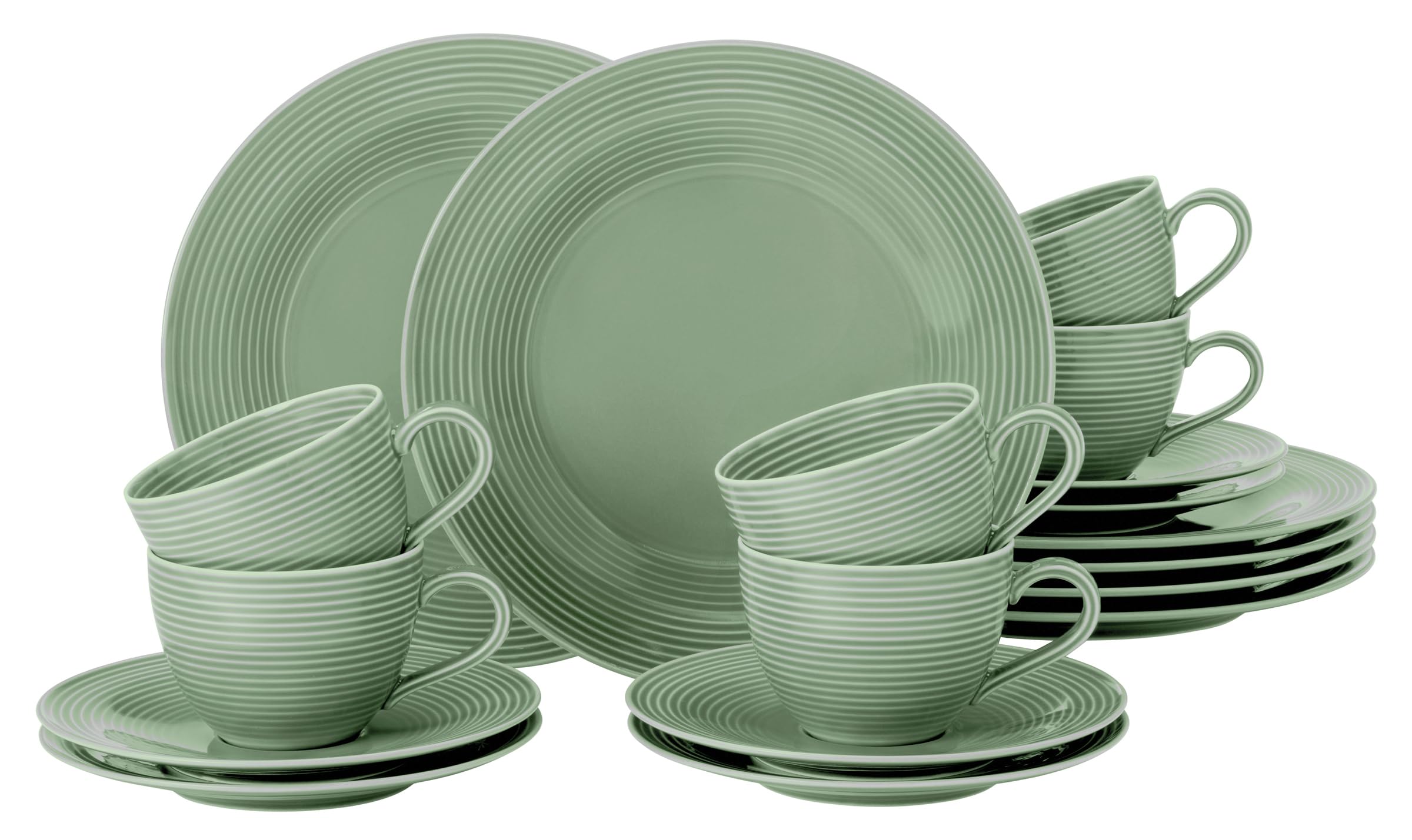 SELTMANN WEIDEN Kaffeeservice 18-teilig BTR - Beat - Form: Rund mit Rillenrelief - moderner Stil - Salbeigrün - Color Glaze