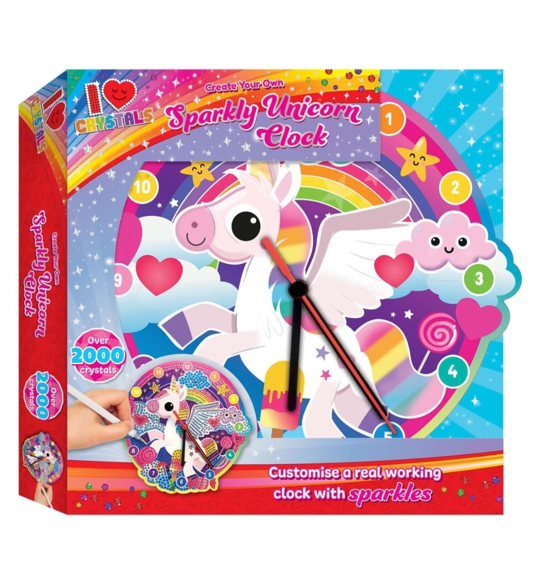 RA-HOMESTORE® New Sparkly Create Your Own Kids Crystal Clock, Decorate it with Rainbow Coloured Crystal & Gems (Unicorn)