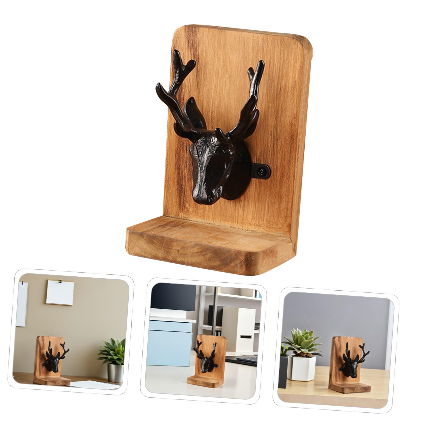 Fermalibri in Legno con Testa di Cervo Stile Scandinavo Supporto Stabile Antiscivolo per Mensole e Scrivania Organizer Decorativo per Libri e Documenti Elegante Accessorio per