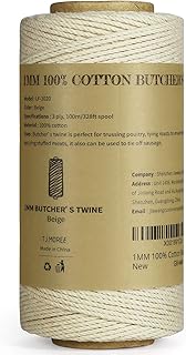 TJ.MOREE Butchers Twine, 3Ply 100m/328 1mmThick Feet Food Oven Safe Cotton Cooking Meat Rope String Bakers Twine Fit to Parcel Sausage and Decorate Crafts (Beige)