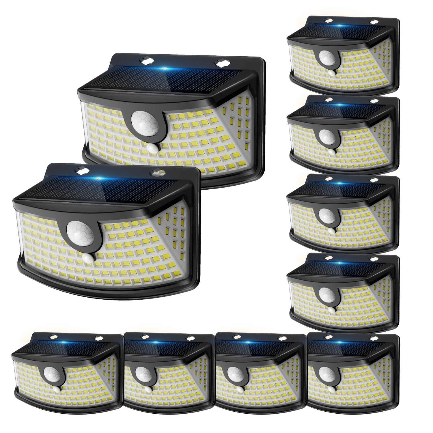 Aootek Solarlampen für Außen Wetterfest mit Bewegungsmelder - 120 Led Strahler, 270° Breiter Winkel, IP65 Wasserdicht- 10 Stück für Garten, Teichbeleuchtung, Schwarzer Rahmen, Kaltweiß