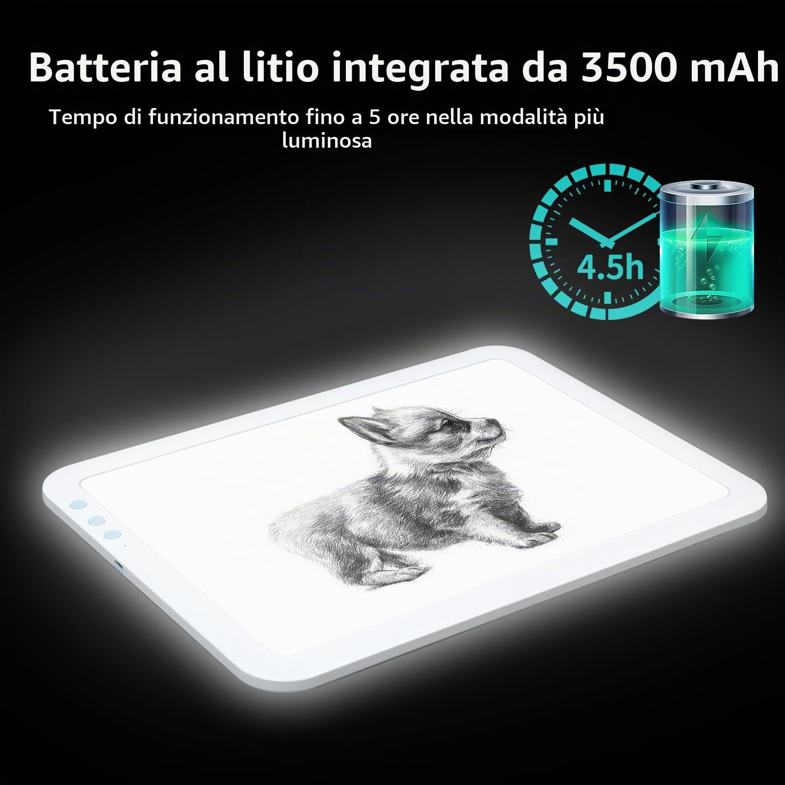 TOHETO A4 Super luminoso Ricaricabile Lavagna Luminosa per Disegnare Alimentato da una batteria al litio da 3500mAh per Weeding Vinyl Tool,Portatile Tracing Light Pad Board Box per Pittura Diamante