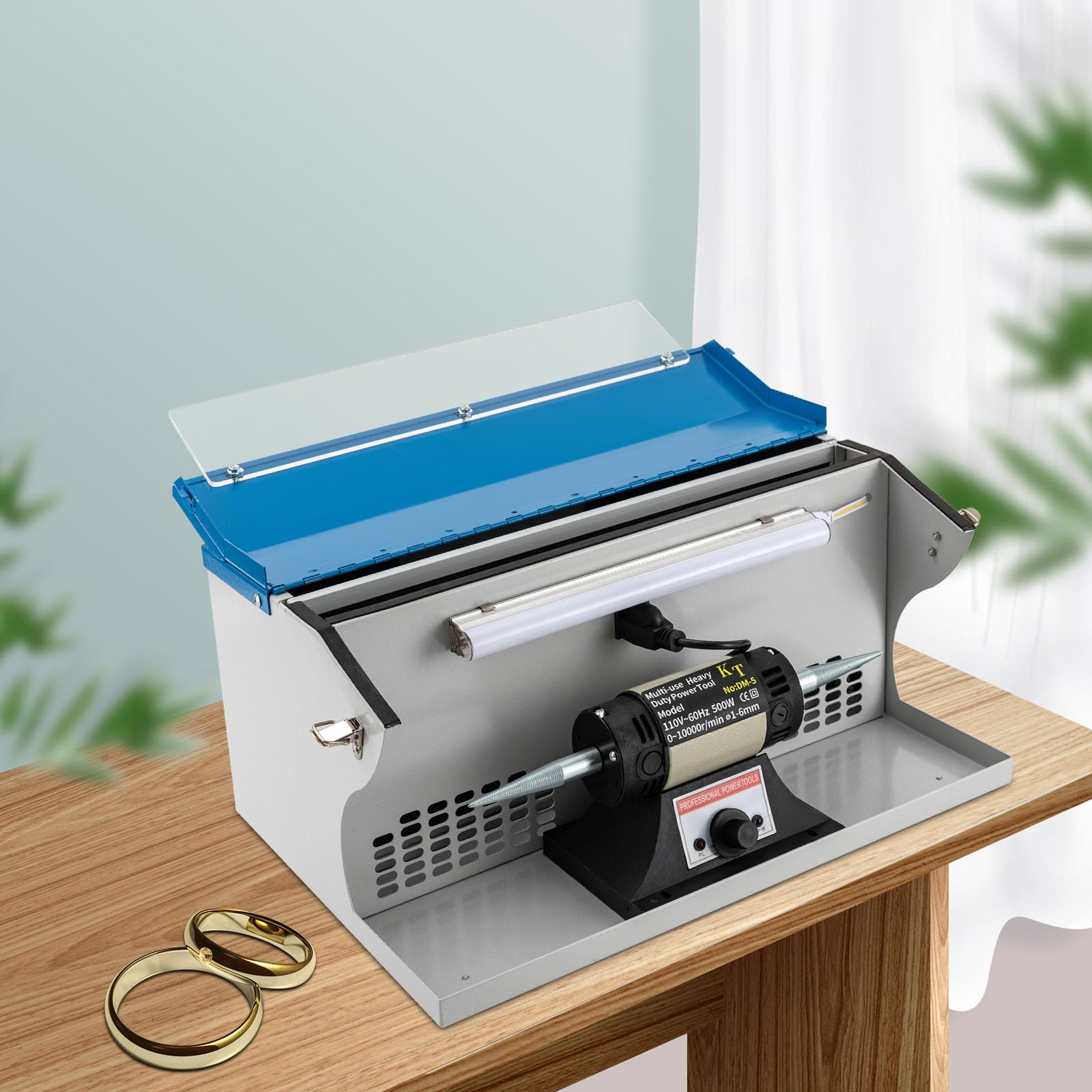 njxbrek Jewelry Polishing Machine 500W Benchtop Jewelry Polishing Machine with Indicator and Lighting Polishing Tool Dust Collector 10,000rpm for polishing Metal Parts or Plastic Parts for Jewelry