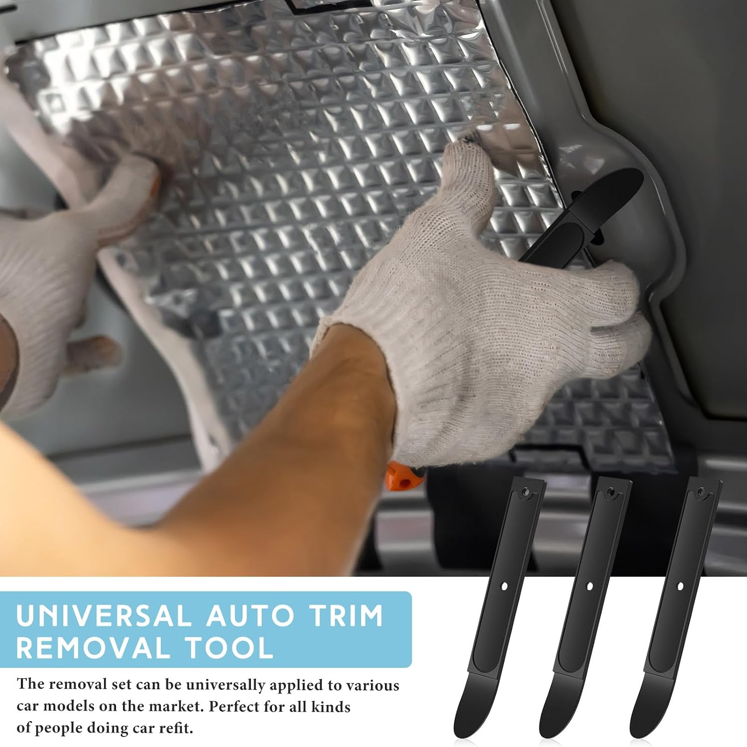 Therwen 3 Pcs 4140 Metal Pry Tool Auto Trim Removal Tool Automotive Panel Removal Tools for Baseboard Auto Planes to Remove Trim Interior and Exterior Parts(Black)
