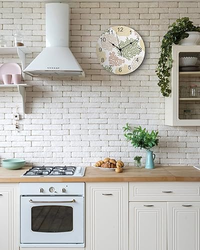 Miniatura 6 de Silent PVC Wall Clock 10 Inch Round Wall Clock Green Yellow Teal Ocean Coral Geometric Abstract Art Hanging Clock for Kitchen Non Ticking Battery