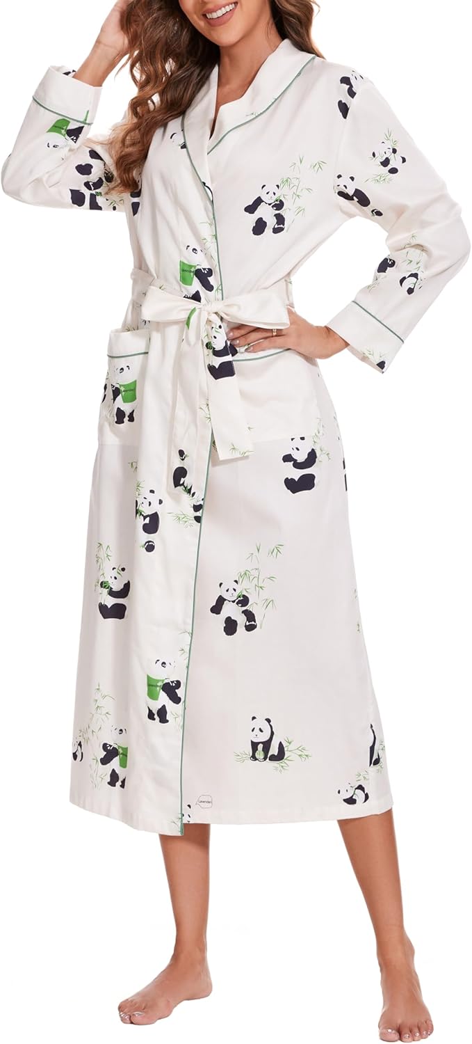 Lavenderi Women’s 100% Cotton Long Kimono Lounge Bathrobe Robe, Ladies Loungewear for Spa - Image 3