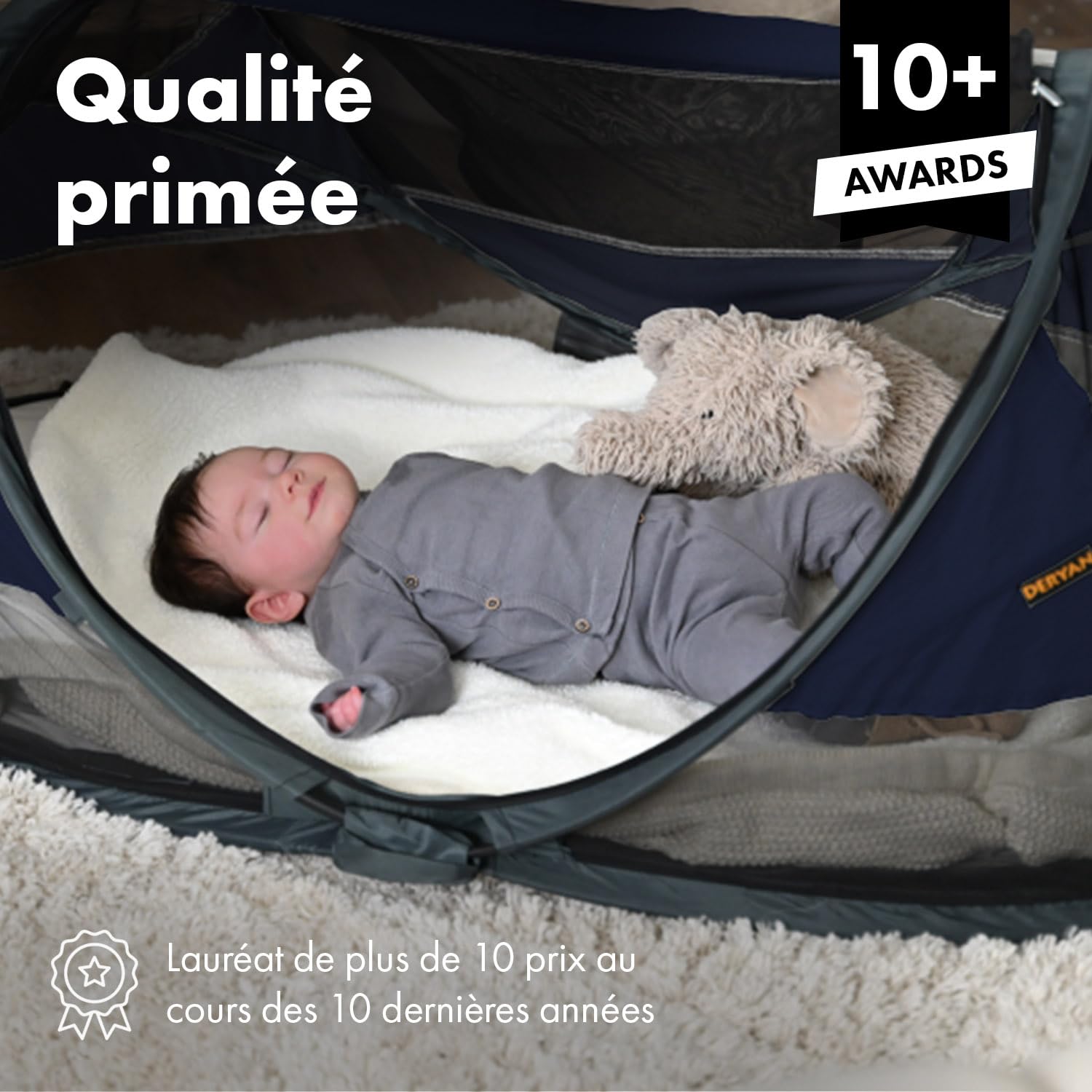 Deryan lit Parapluie Bébé avec Matelas, Lit bébé de la Naissance Jusqu’à 2,5 Ans, Pop Up Tente pour Bébé Montée en 2 Secondes, Moustiquaire & Sac de Voyage Inclus, Facile à Plier, 120x75cm, Navy
