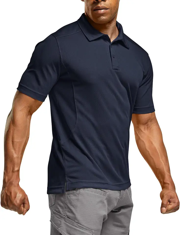 CQR Men's Polo Shirts, Tactical Short Sleeve Golf Performance Shirts, Lightweight Dry Fit UPF 50+ Pique