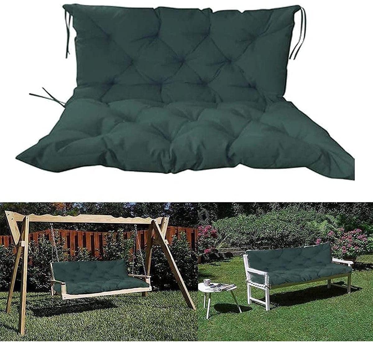 H B MSALA (DEVICE) Cotton 2 Seater Full Outdoor And Indoor Bench Cushion For Garden/Chair Pad/Back And Hip Pain Relief Handmade Quilting Pack of 1 (40 X 50 Inch - Dark Green)