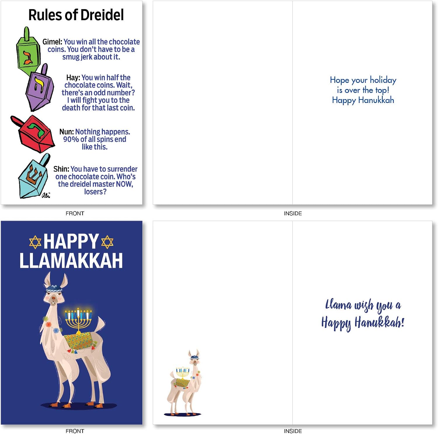 NobleWorks - 10 Assorted Box Set Funny Chanukah Greeting Cards w/5 x 7 Inch Envelopes (10 Designs, 1 Each) Jewish Holiday Cards Hanukkah Humor AC3435HKG-B1x10
