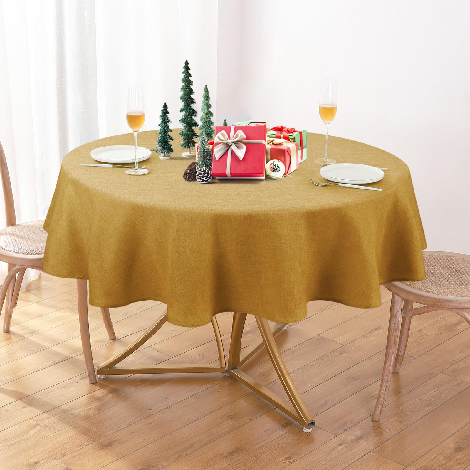 AUSSPVOCT Textured Tablecloth Round 54 Inch Waterproof Spill-Proof Wipeable Table Cloth Round Cover Wrinkle Free Circle Dining Tablecloths for Birthday Farmhouse Outdoor Party up to 38'' Dia Tables