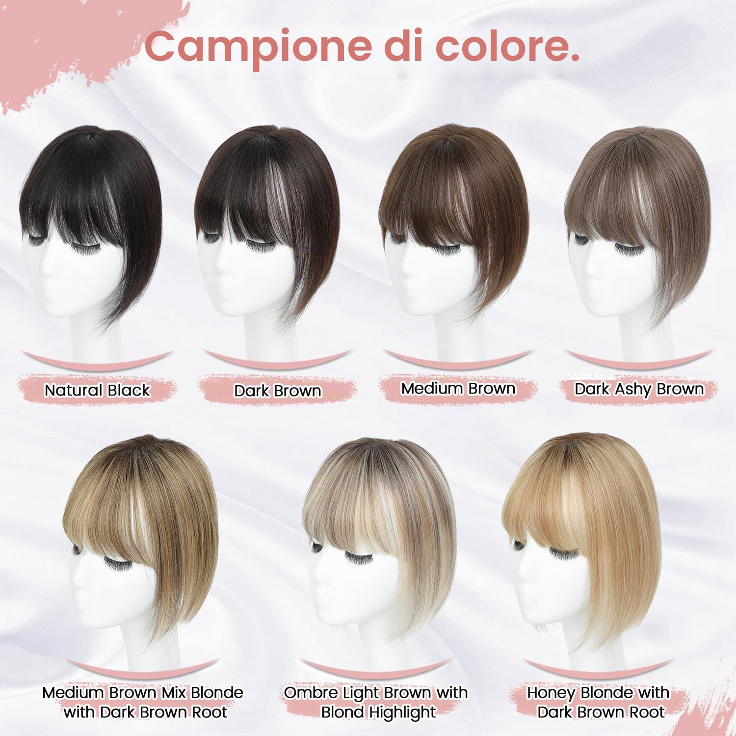 Parrucche Capelli Umani Donna Frangia Intrecciate Mano Base Svizzera Biondo Miele Radice Marrone Scuro