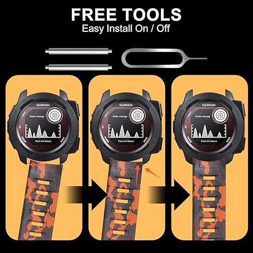 Miniatura 5 de Bandkids Correa de camuflaje de 0.866 pulgadas para reloj Garmin Instinct, correa de repuesto de silicona suave e impermeable para Garmin Instinct