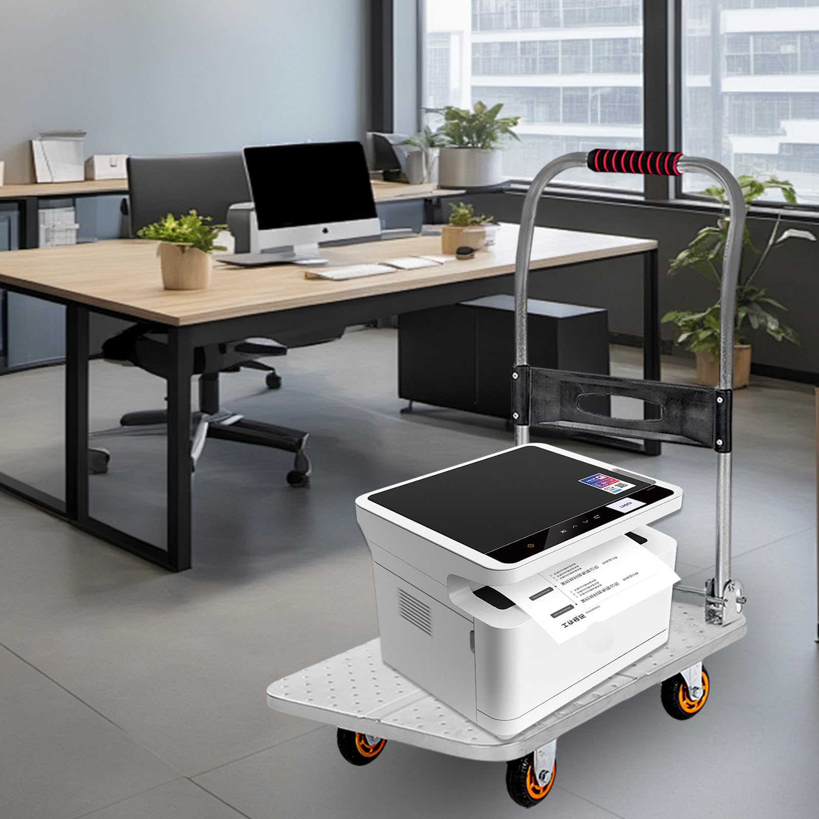 Carro plegable resistente con ruedas silenciosas, 90 x 60 cm, plataforma de acero, para cocina, almacén, jardín, carga máxima de 500 kg, carretilla manual portátil