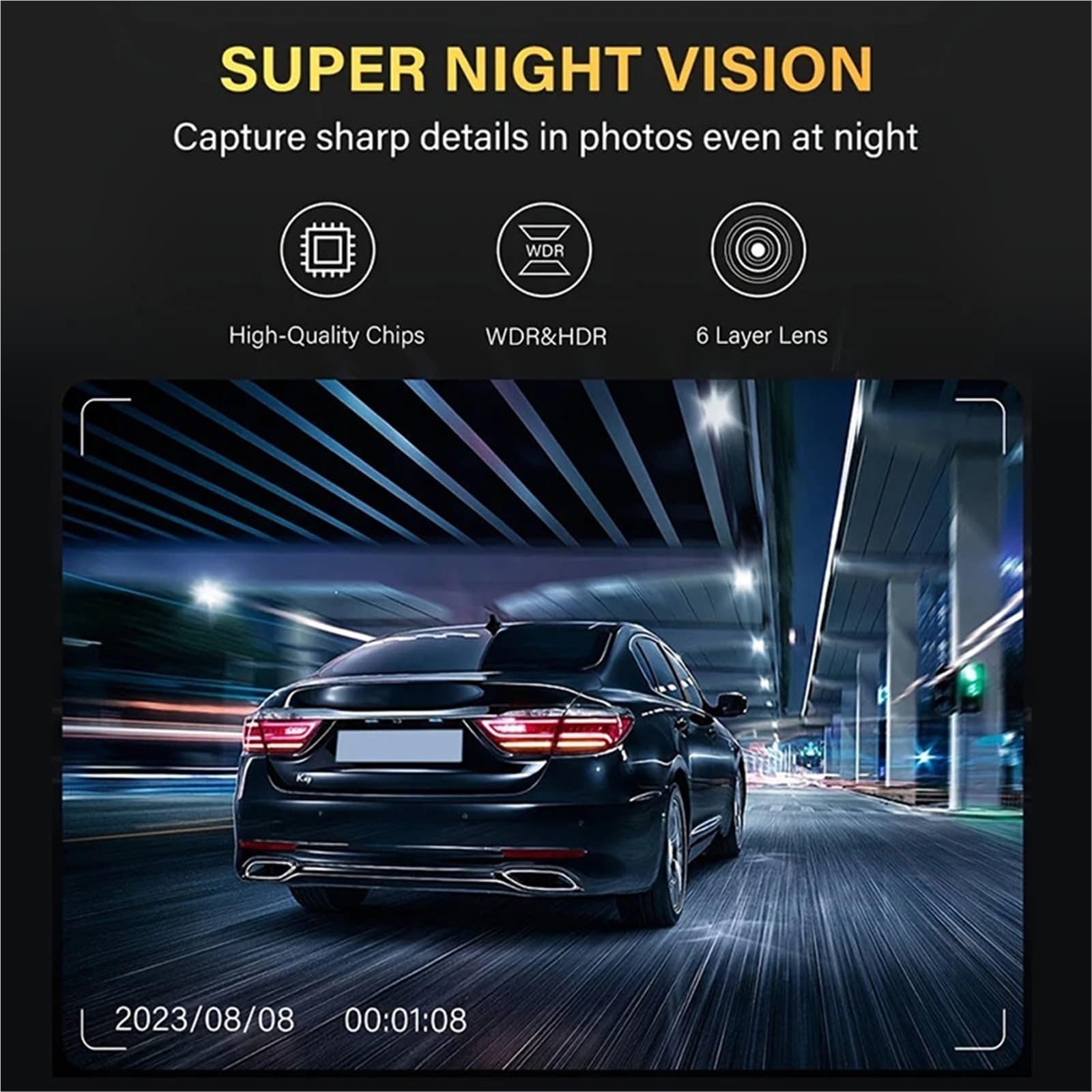 Cámara de Marcha atrás Cámara de Aparcamiento Cámara de salpicadero para Coche, Caja Negra, DVR para Coche, 1080P, cámara de visión Trasera(2 Lens Dash CAM,No TF Card)