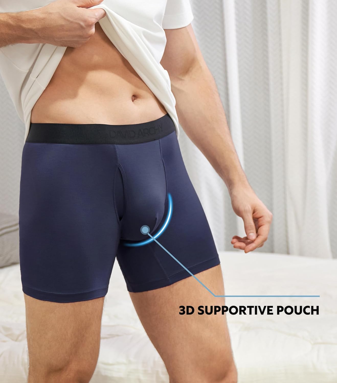 DAVID ARCHY Men's Bamboo Rayon Underwear, 1.5" Wide Waistband No Ride Up Boxer Briefs with Extended Pouch 4 Pack - Image 5