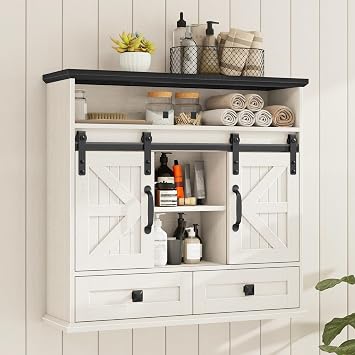 Vabches Bathroom Wall Cabinet, Farmhouse Medicine Cabinet with Sliding Door
