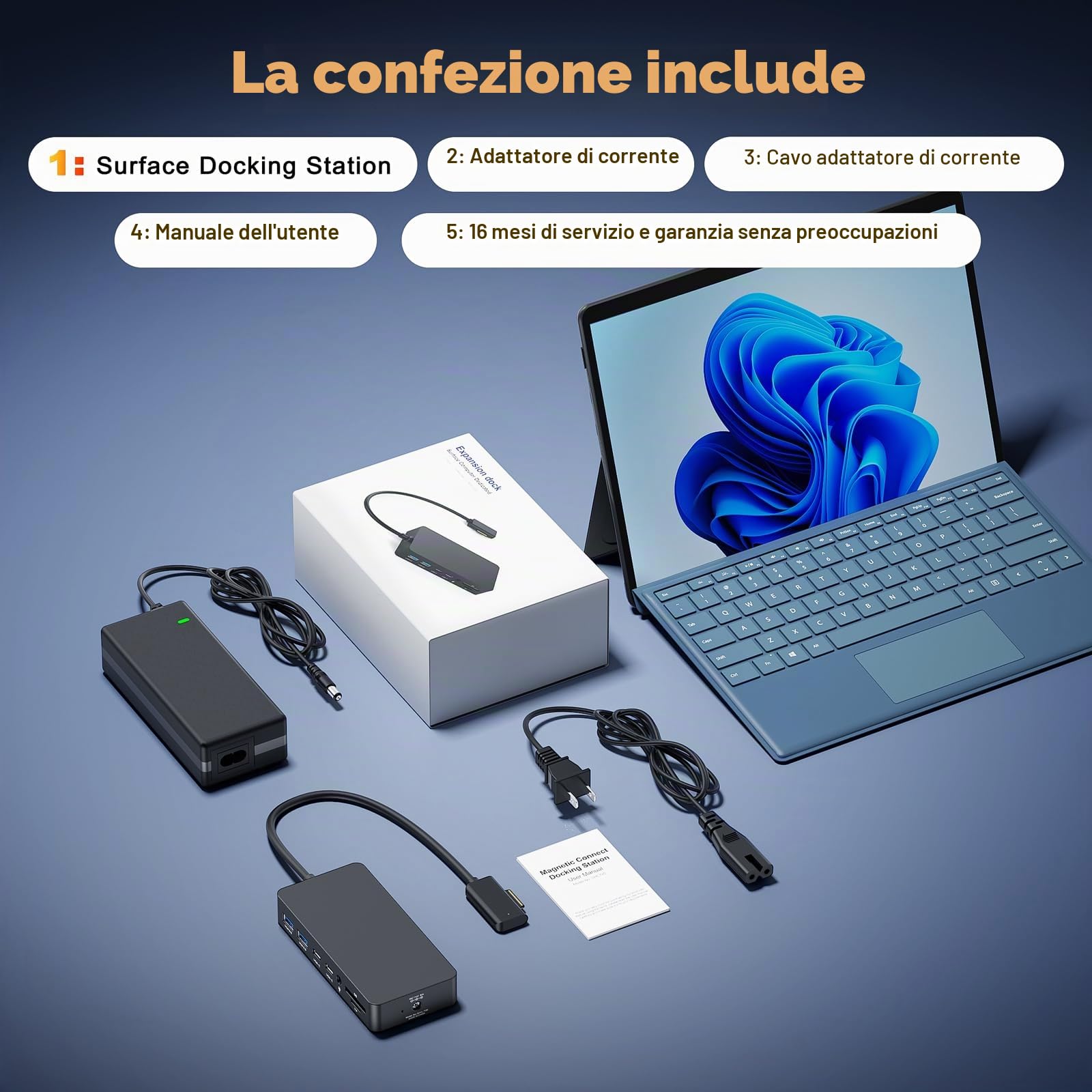 Microsoft Surface Docking Station Nuovo Surface Dock 12 in 1 con potenza 72W con 4K HDMI +VGA, Docking Station con 100Mbps Ethernet SD/TF USB PD per Surface Pro 11/10/9/8/X/7/6/5,Laptop Go 1/2/3,Book