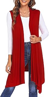 Beyove Womens Long Cardigan Lightweight Open Front Draped Sleeveless Duster Vest Asymmetric Hem