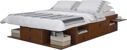 Miniatura 31 de memomad Bali - Cama de plataforma de almacenamiento con cajones (tamaño King, madera marrón caramelo) Caramelo,Roble,Blanco