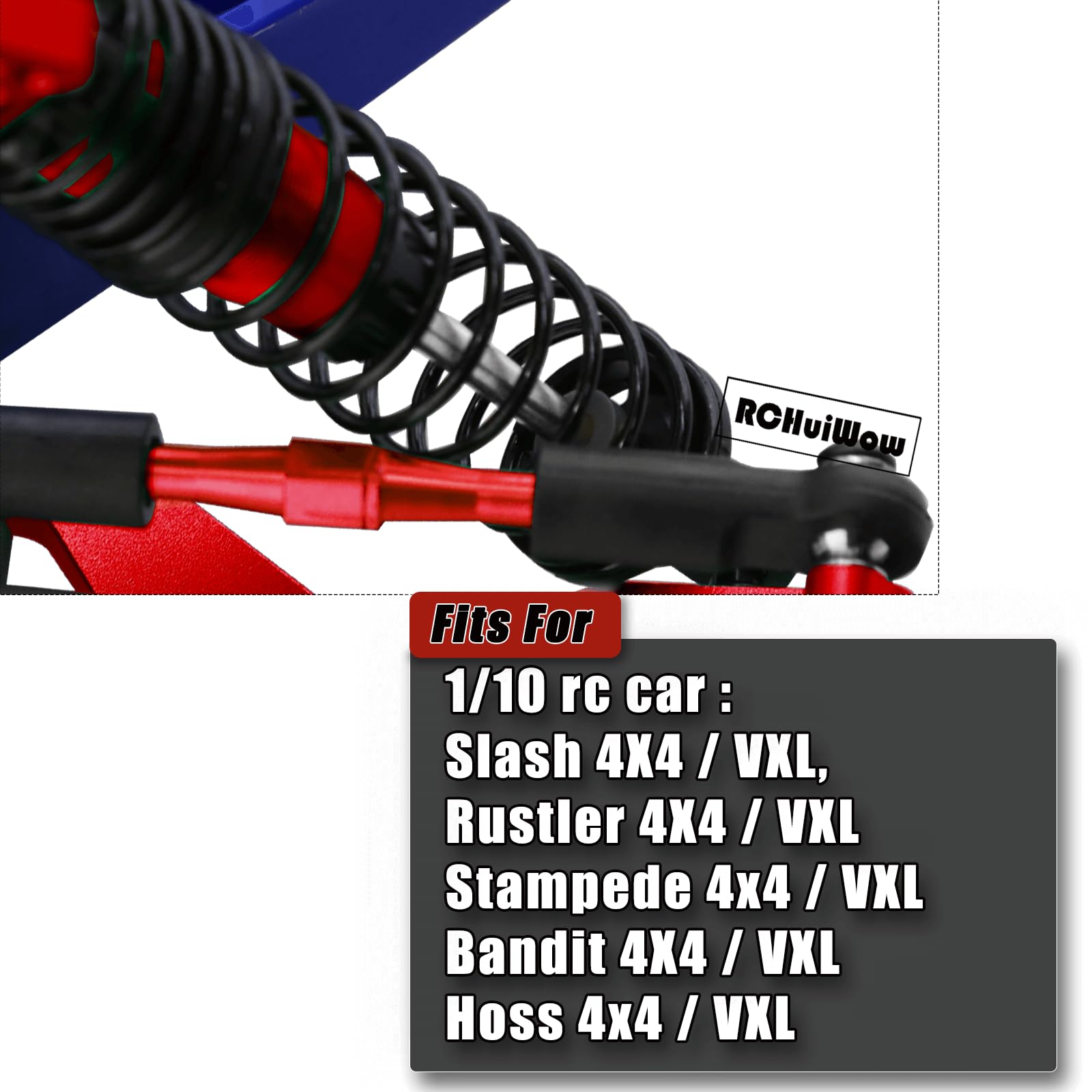 RCHuiWow RC Shocks & Adjustable Turnbuckles Upgrades Part for 1/10 Slash Stampede Rustler Bandit VXL 4X4,Aluminum Front Rear 4PCS Shocks Absorber & 7PCS Turnbuckles Camber Link,Red
