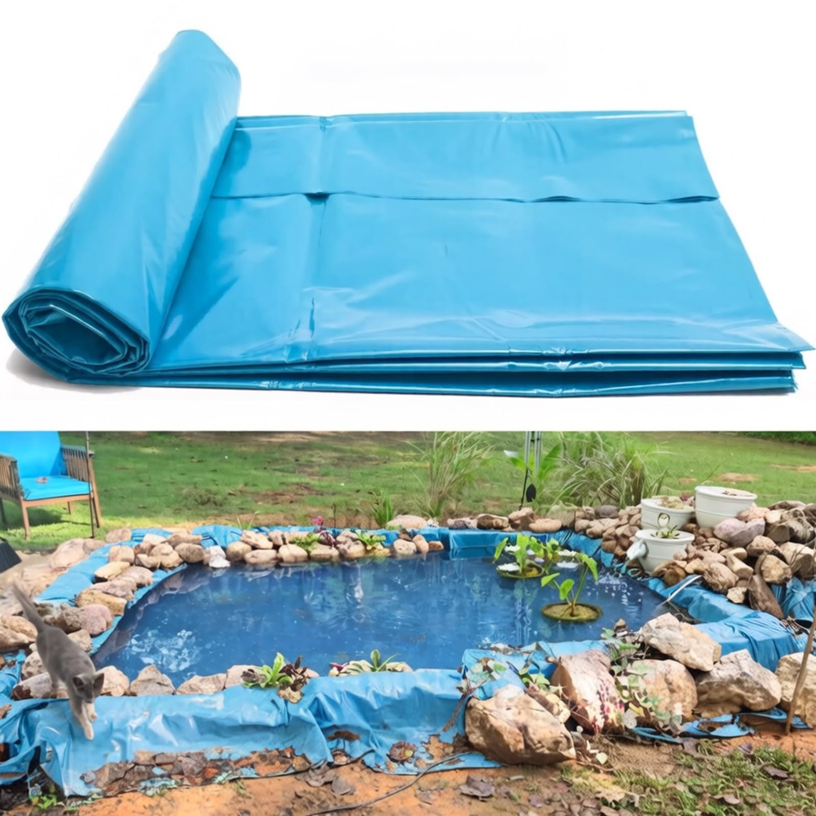 Telo laghetto Blu 0,16 mm Rivestimento Impermeabile 2x3m 4x5m 7x8m 8x10m 10x15m Membrana laghetto Grande Pesci Telo Pieghevole Fontana Lago Artificiale(3x3m)