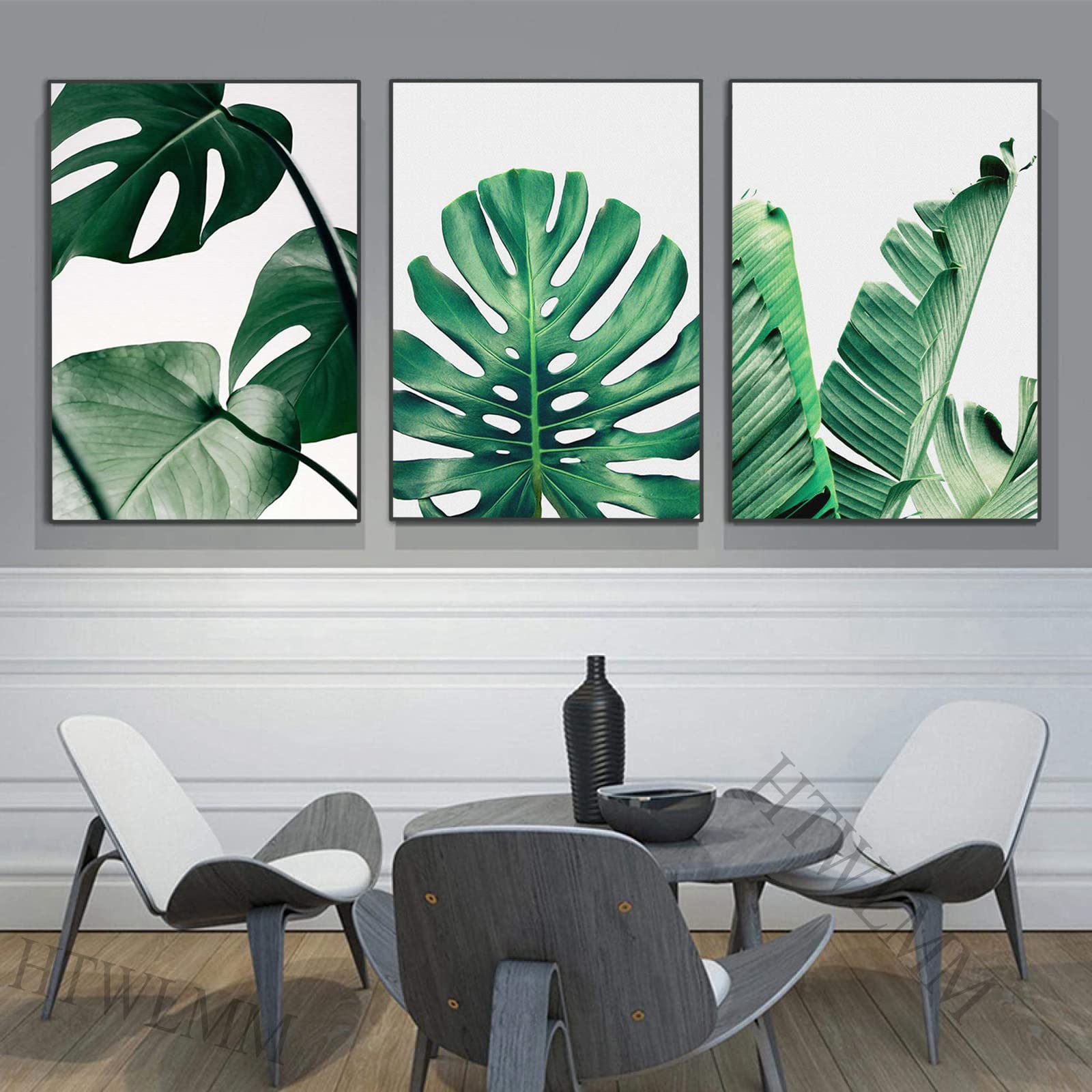 Grün Monstera Pflanzen Leinwand Kunstdruck Poster Grün Blätter Bilder für Wohnzimmer Wandbilder Deko Schlafzimmer Modern Rahmenlos (3X60X80CM)