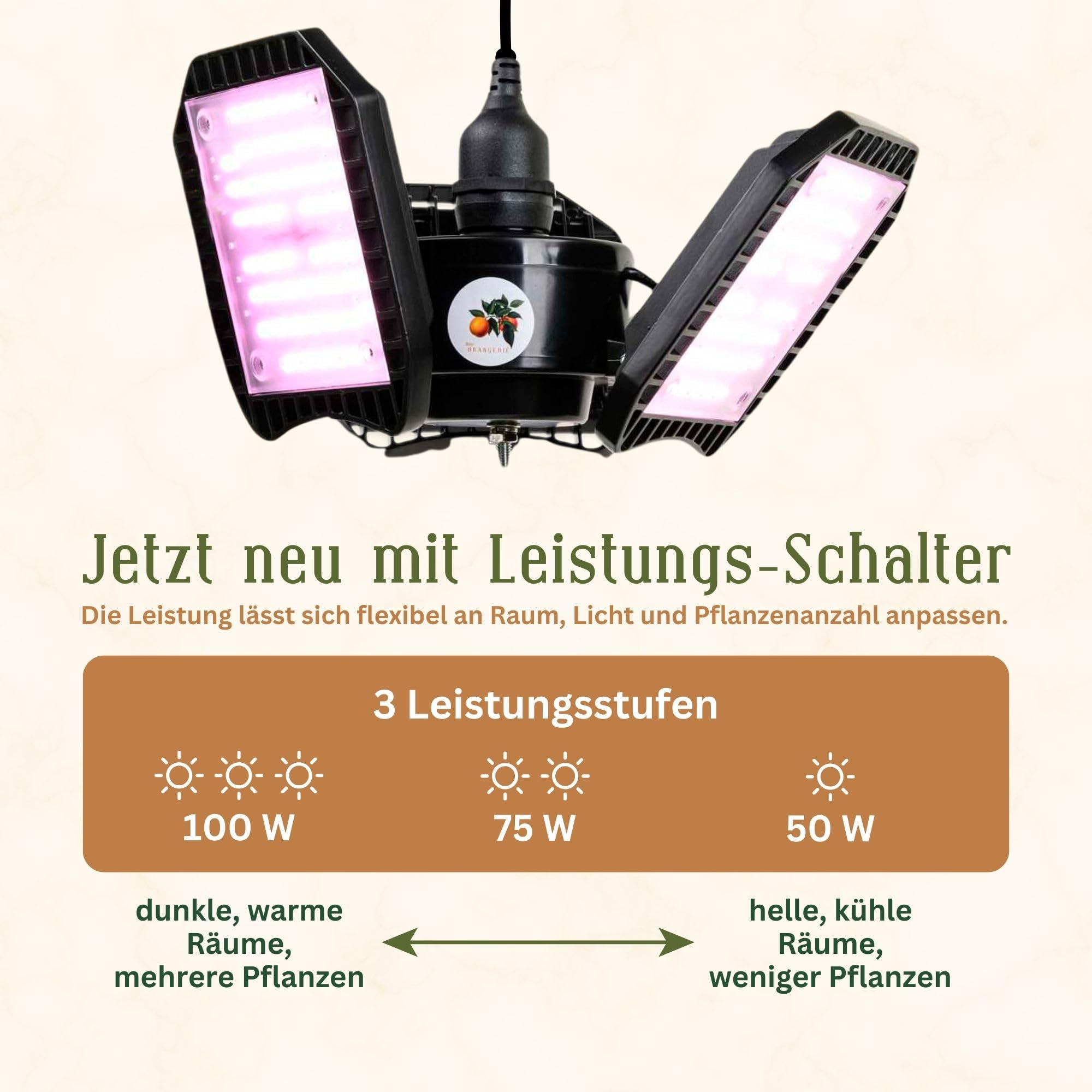 Meine Orangerie - LED-Pflanzenlampe FLEX [100W] - Vollspektrum LED Pflanzenleuchte zur Überwinterung von mediterranen Pflanzen - Entwickelt mit den Zitruspflanzen-Profis (LED Lampe)