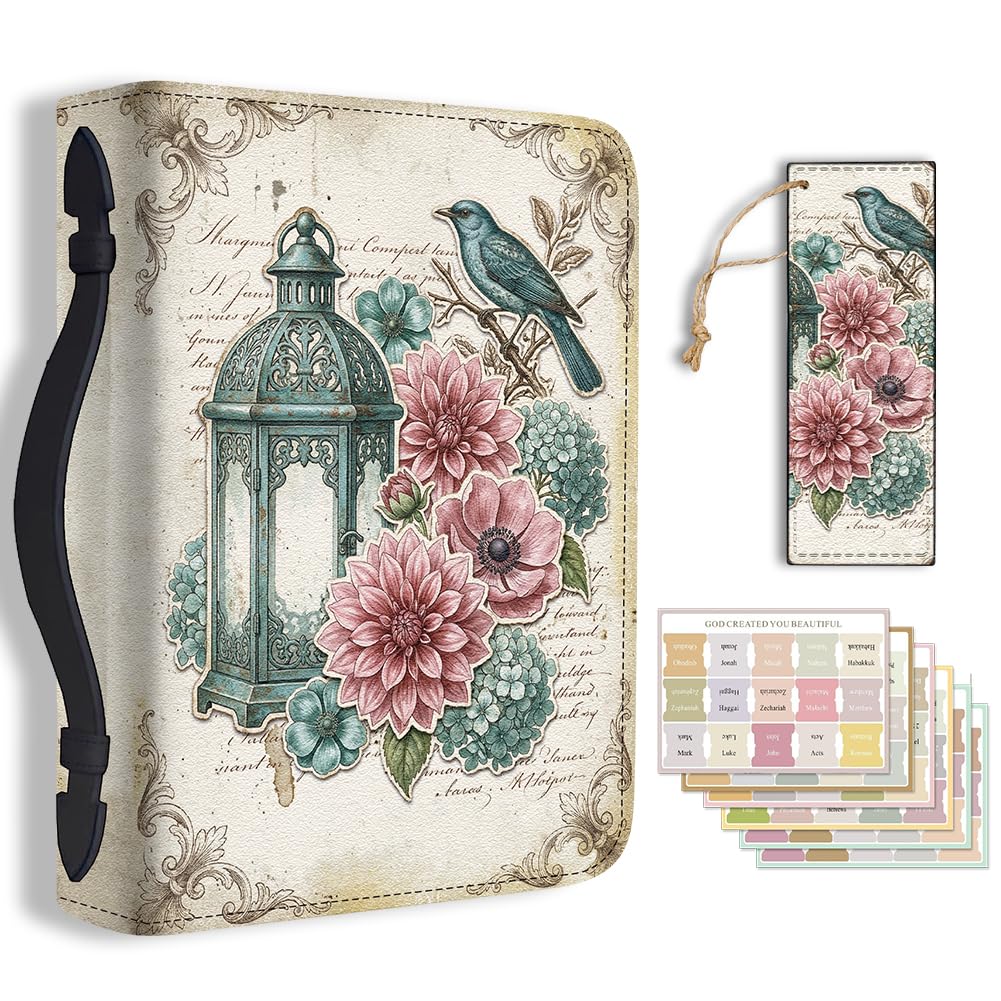 TNKBREEZE Bible Cover Vintage Floral PU Leather Bible Case with Bookmark Bird Bible Note Books Carrying Accessories for Women Men Christian Gift 11.2x8x2.3 In