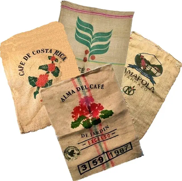 Lot de 4 sacs café en toile de jute vintage 70x100 cm pour décoration et jardin