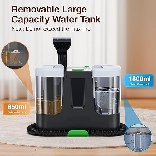 Miniatura 8 de LABIGO Máquina portátil de limpieza de alfombras y tapicería, removedor de manchas de mano, 15 Kpa de succión fuerte multiusos limpiador profundo