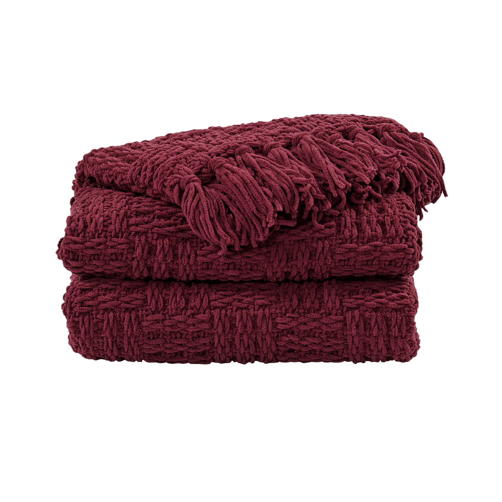 Home Soft Things Cable Knitted Throw Blankets 50'' x 60'', Burgundy, Soft Cozy Fluffy Decorative Throw with Tassels Couch Bed Sofa Cover Throw Blankets