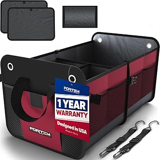 FORTEM SUV Trunk Organizer, Car Organizer, Collapsible Multi-Compartment Storage Bag for Car Accessories for Women Men, 1680D Oxford, Non Slip Bottom, Adjustable Straps (50L)
