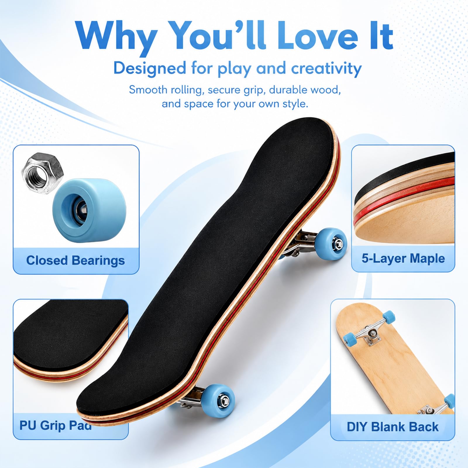 Mini Skateboard Da Dita, Finger Skateboard Giocattolo Legno Di Acero, Compleanno Fingerboard con Accessori per Skateboard Mini per Trucchi e Stunt