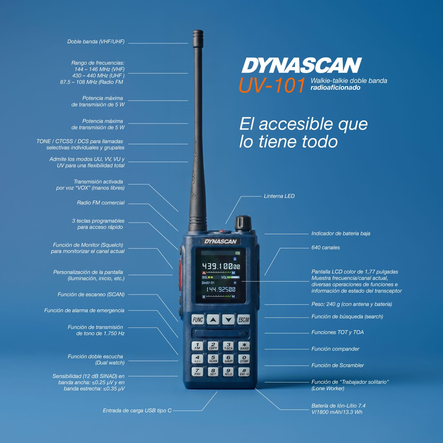 Stazione radio Dynascan UV‑101 doppia banda VHF/UHF