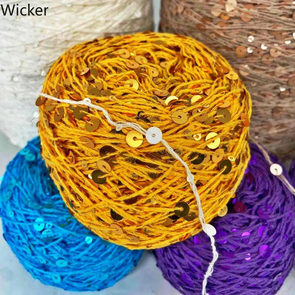 ROCILA Hilo de algodón de Lujo de 500 g, Hilo de Punto con Lentejuelas de 6 mm/3 mm, Hilo Ideal para Combinar con Otros Hilos